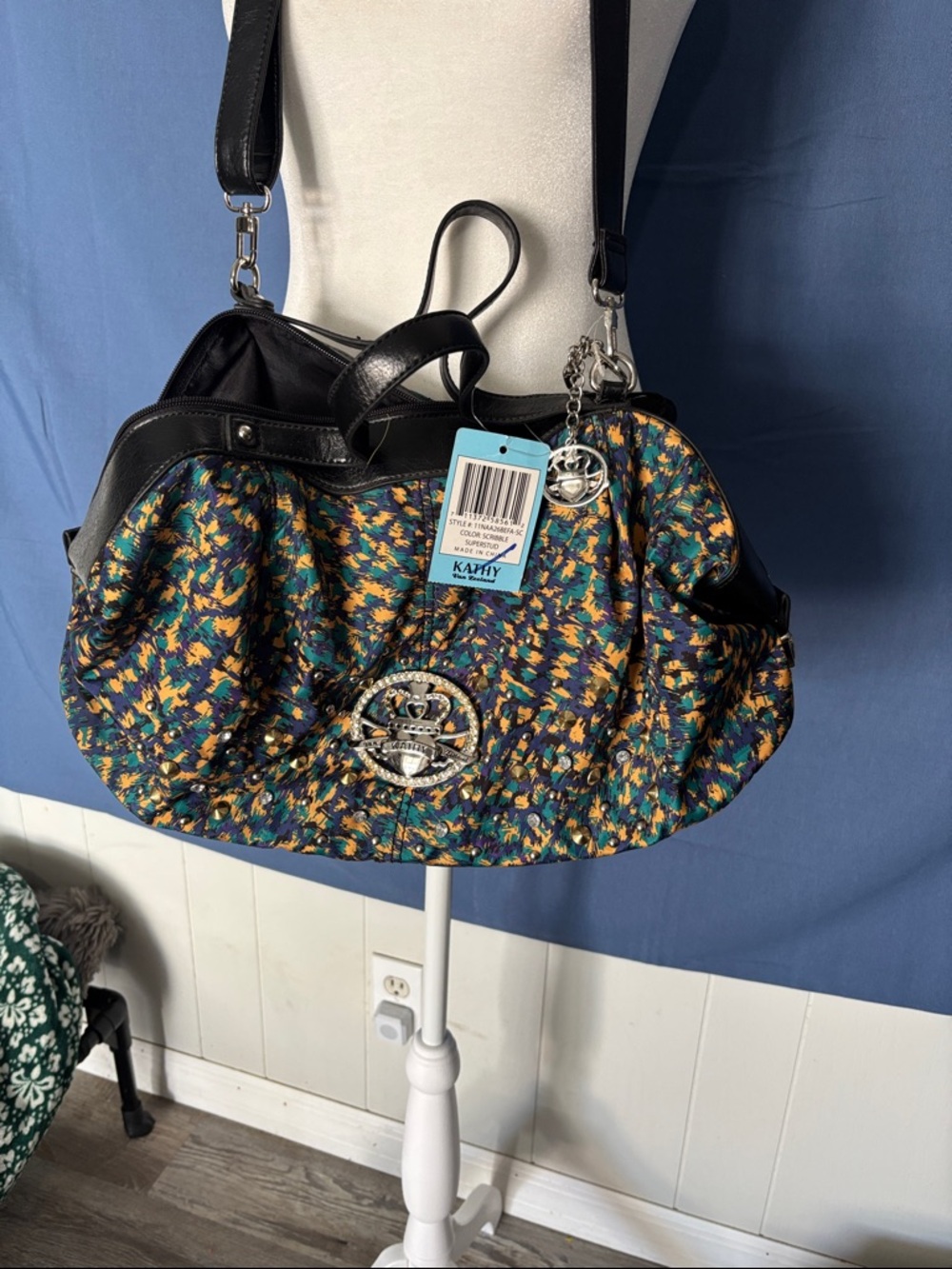 Kathy Van Zeeland Multicolor Patterned Shoulder Bag with Black Trim